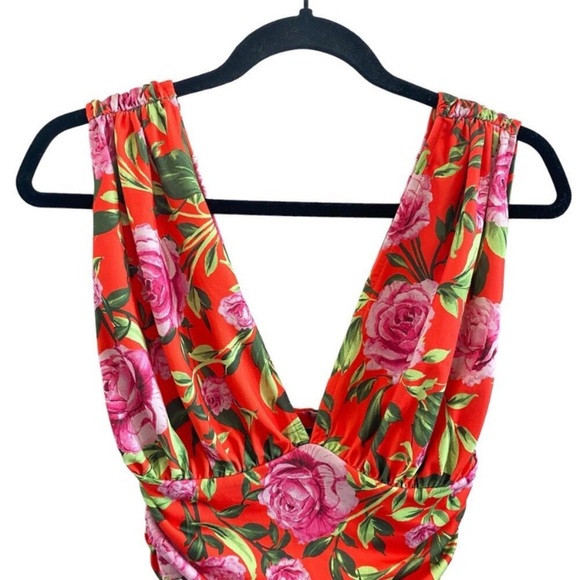 Zara Floral Draped V Neck Plunge Bodysuit Blogger Favorite - Picture 3 of 11